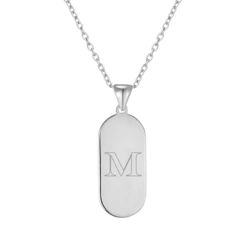 Ecoated Sterling Silver Engravable Classic Dog Tag Pendant - Engravers Font image