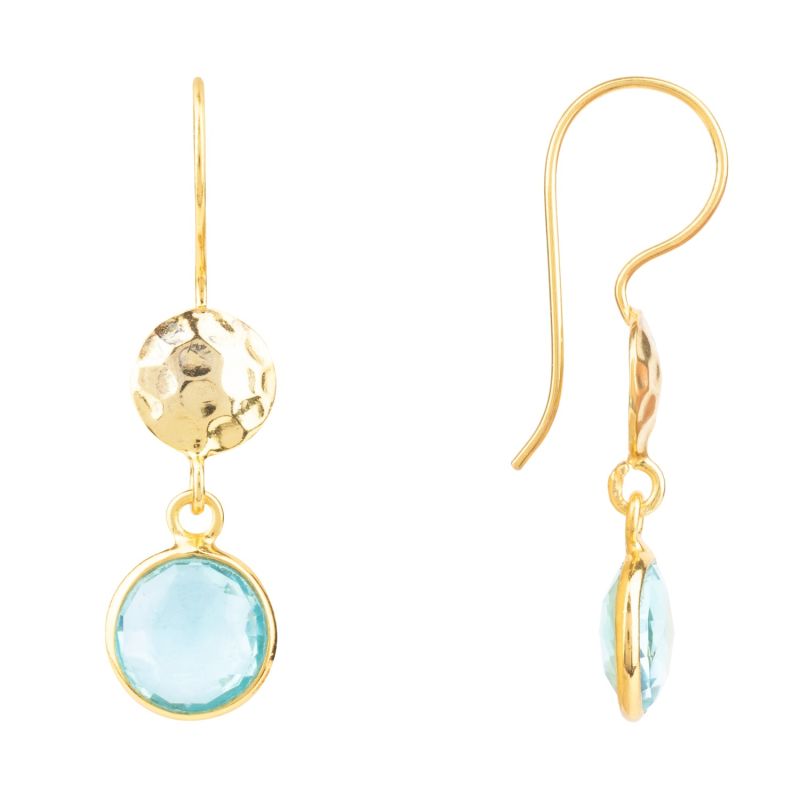 Circle & Hammer Earrings Gold Blue Topaz image