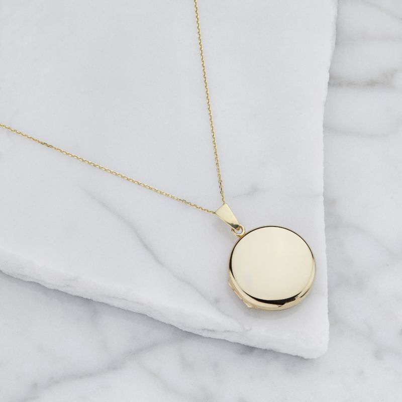 Large Solid Gold Round Locket Necklace image