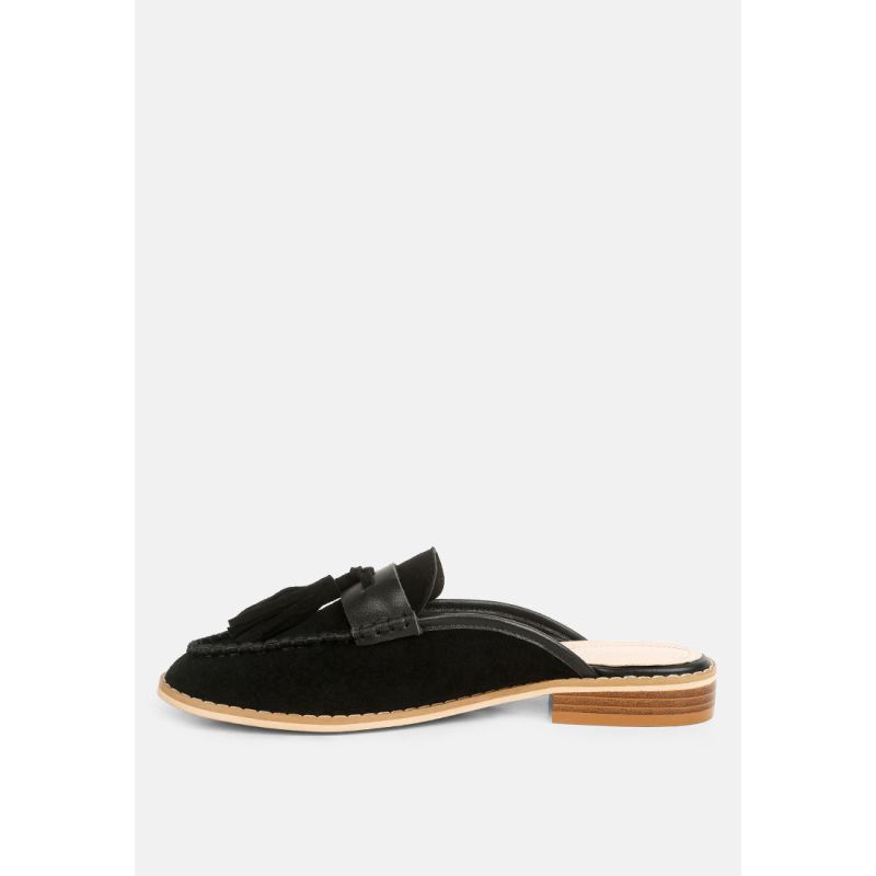 Edmanda Tassle Detail Leather Mules In Black image