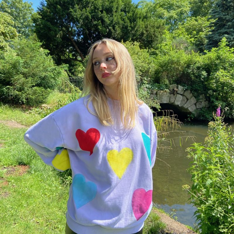 Oversized Lilac Love Heart Sweatshirt image