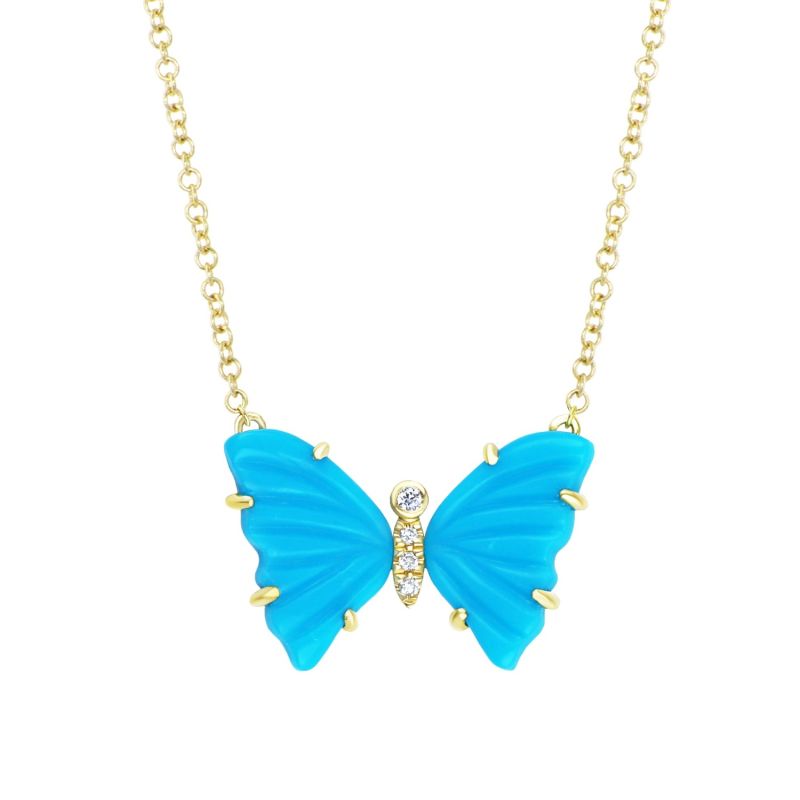 Turquoise Butterfly Necklace With Diamonds And Prongs image