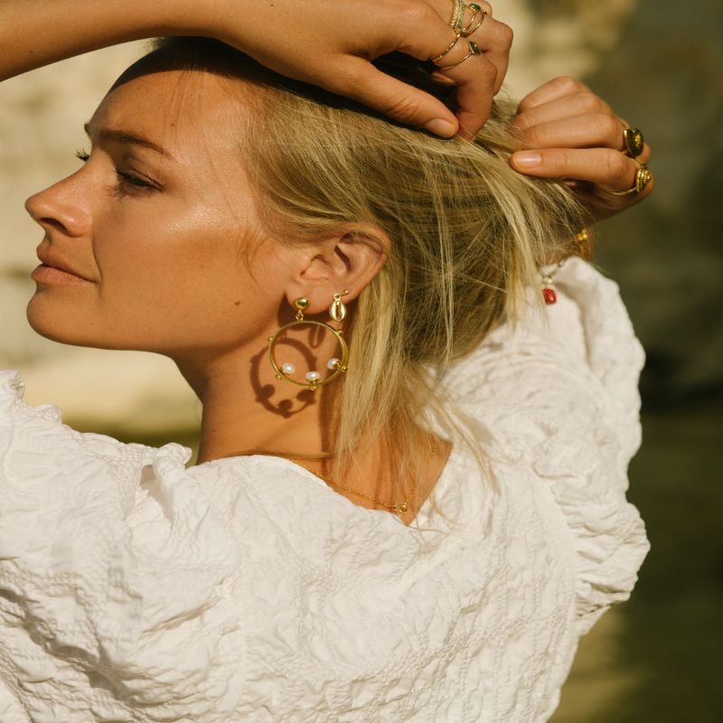 Aristea Pearl & Gold Bead Hoop Earrings image