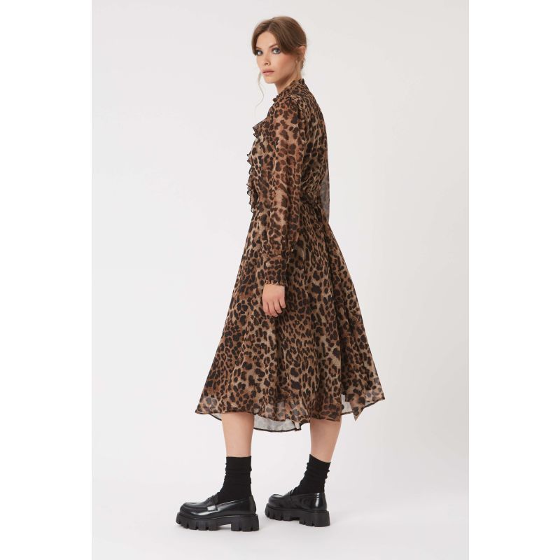 Leopard Print Midi Ruffle Dress image