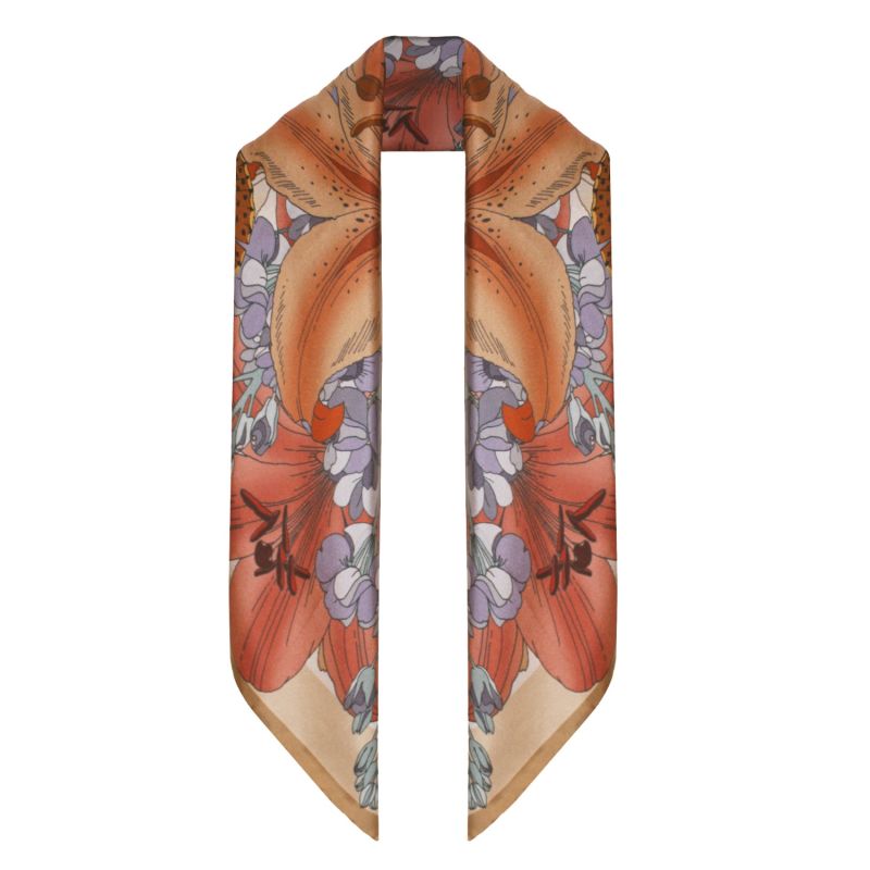 The Lily Bouquet Silk Scarf - Beige image