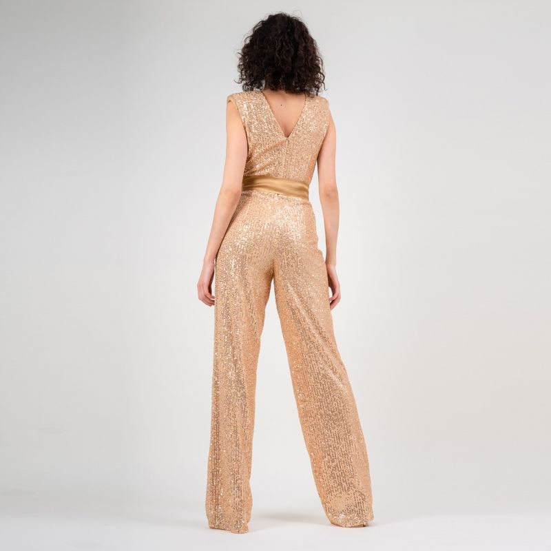 Sequin Gold Jumpsuit With Padded Shoulders image