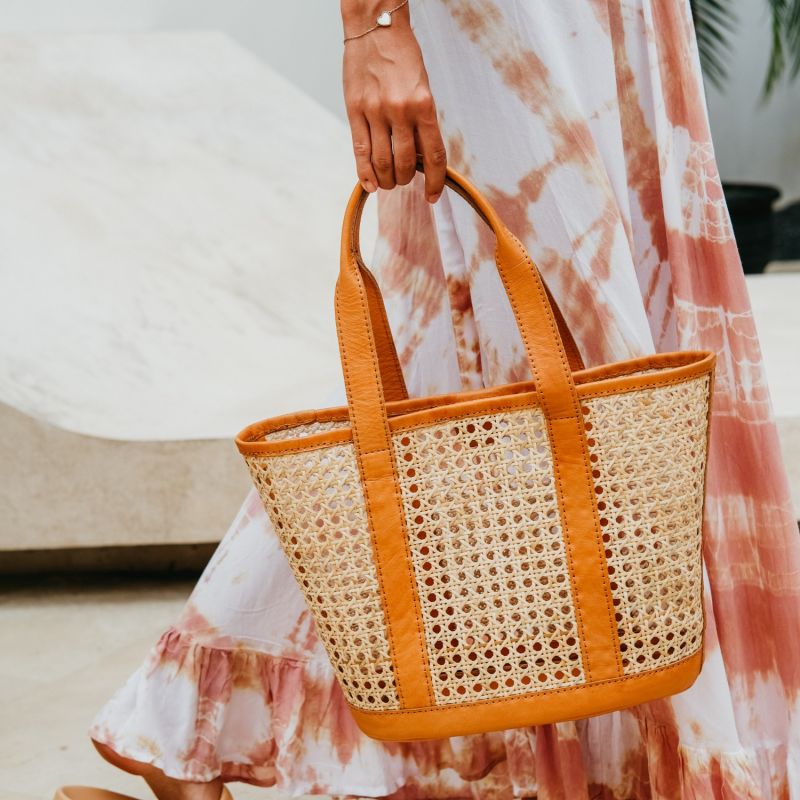 Andrea Handmade Cane Woven And Leather Shopper Tote by Pink Haley