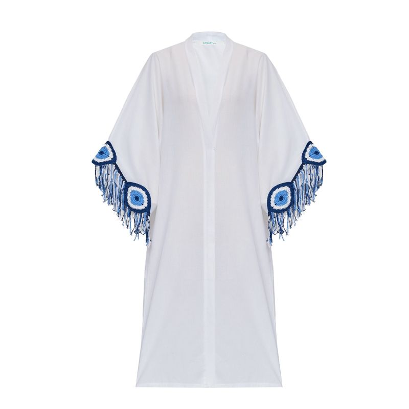 (4P.PACK) Evil Eye Charm Embroidered Kaftan Dress