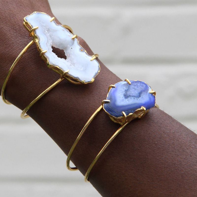 Cobalt Blue Gemstone Deep Love Gold Cuff Bracelet image