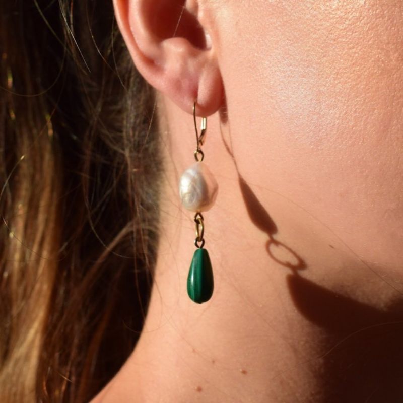 Penelope Malachite & Baroque Pearl Earrings image