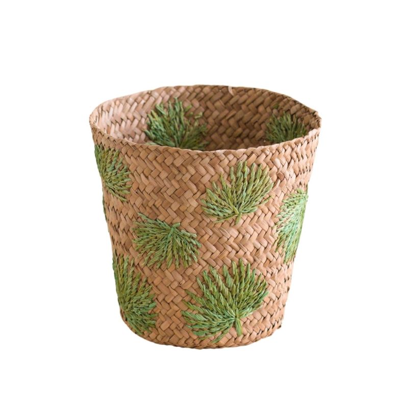 Palm Embroidered Soft Seagrass Basket - Embroidered Baskets image