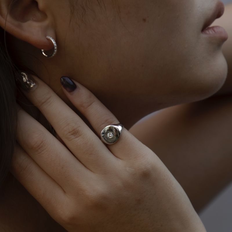 14K Gold Signet Ring With Diamond Rose Gold image