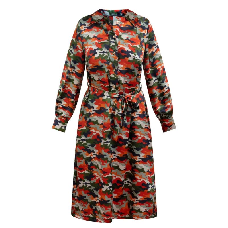 Elama Spritz Camouflage Print Long Sleeve Shirt Dress image