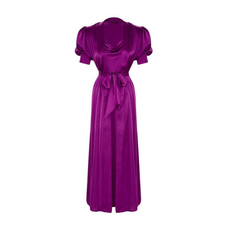 Elbow Bishop Sleeves Long Satin Robe In Regal Purple image