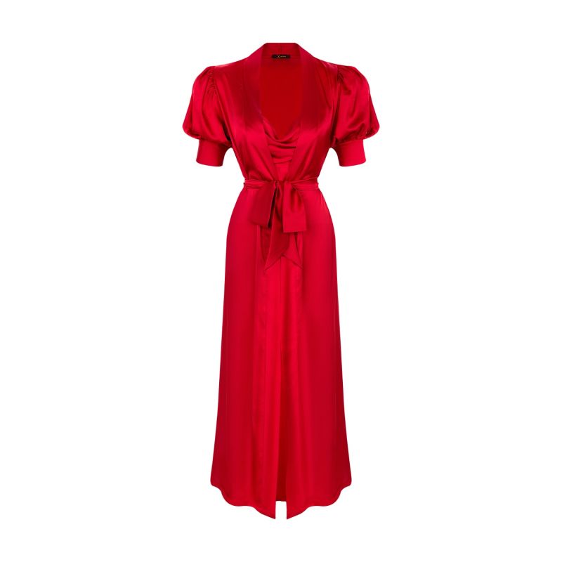 Elbow Bishop Sleeves Long Satin Robe In Regal Red image