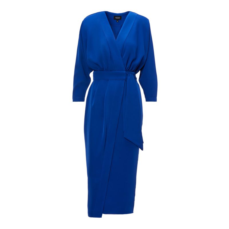 Electric Blue Midi Dress With Draping Detailing And Waist Belt | BLUZAT ...