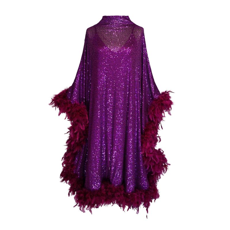 Electric Fuchsia Mockneck Sequin Caftan Kaftan Dress image