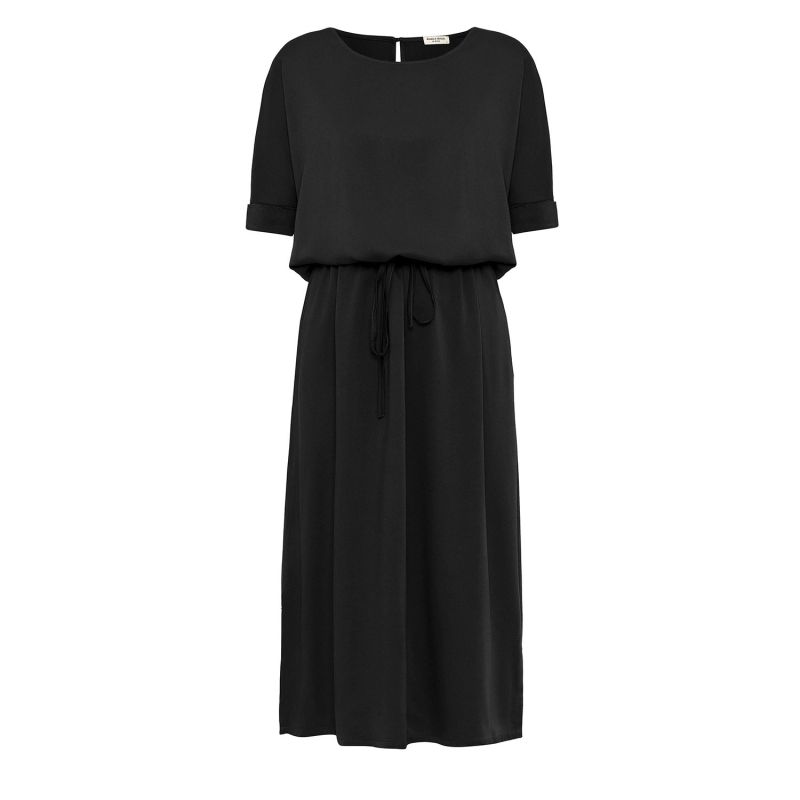 Gathered Detailing Satin Dress In Black image