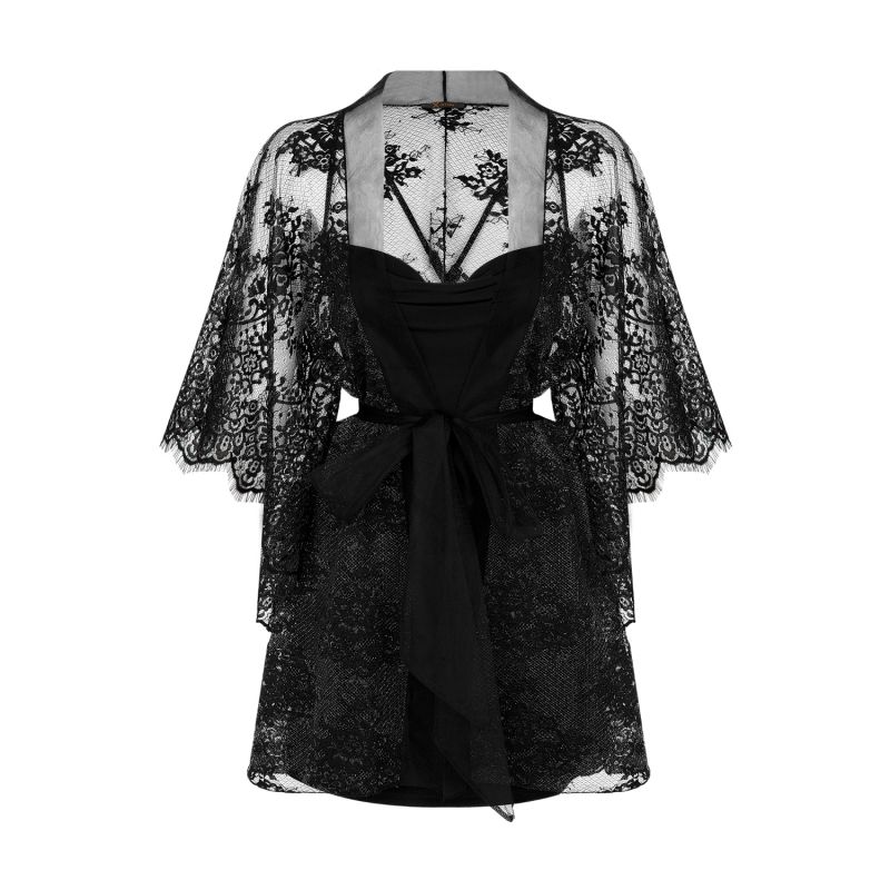 Elevate Elegance Glitter Lace Kimono Dressing Gown image