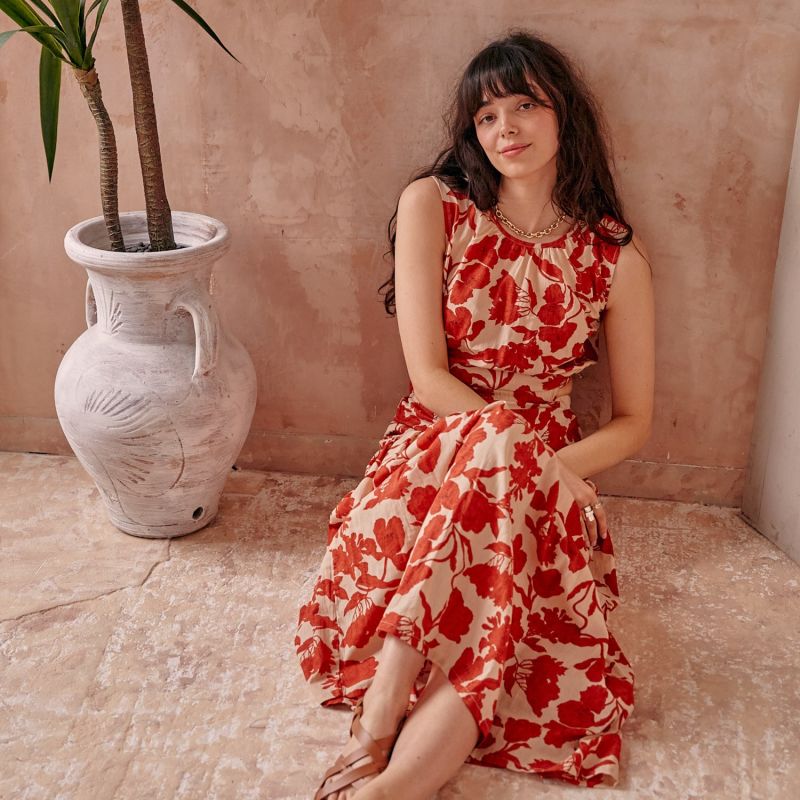 Elise Red Floral Cutout Midi Dress image