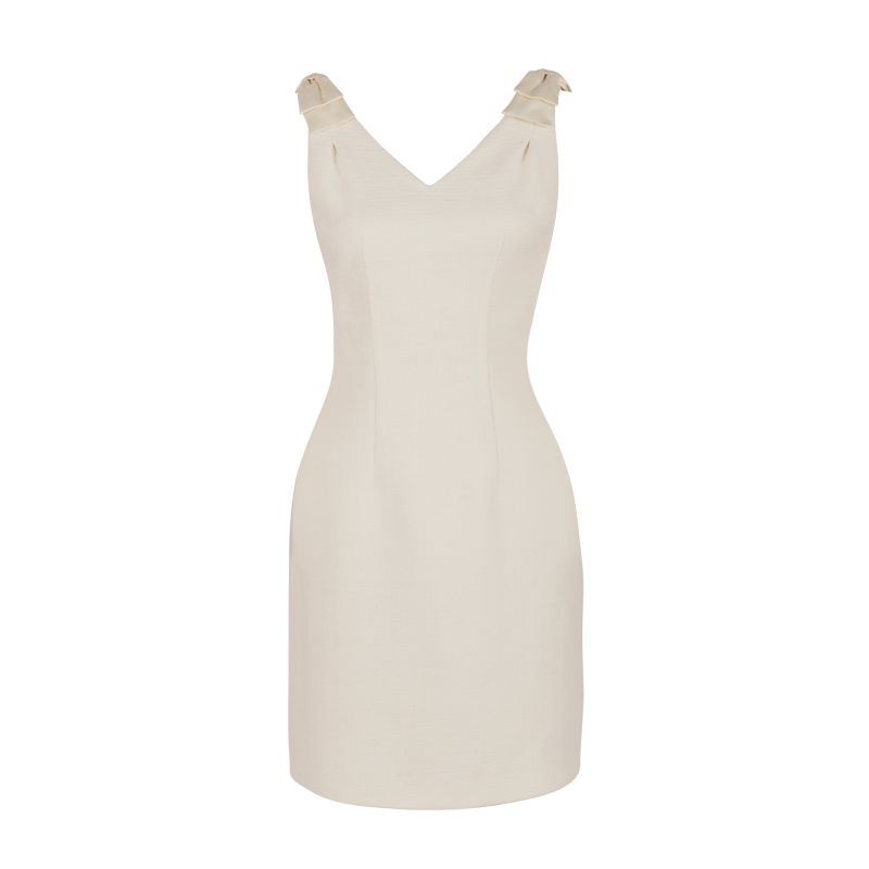 Elise Wool Dress With Silk Bows In Bianco image