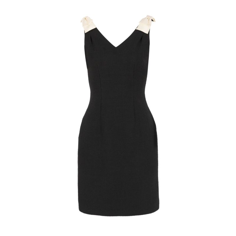 Elise Wool Dress With Silk Bows In Nero image