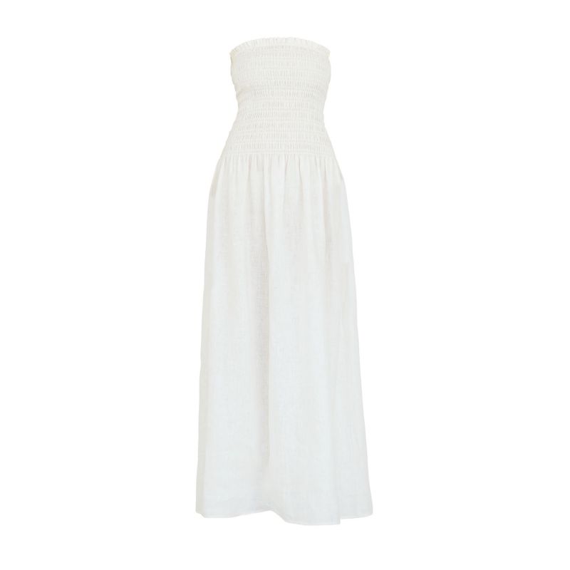 Elle Strapless Smocked Linen Maxi Dress image