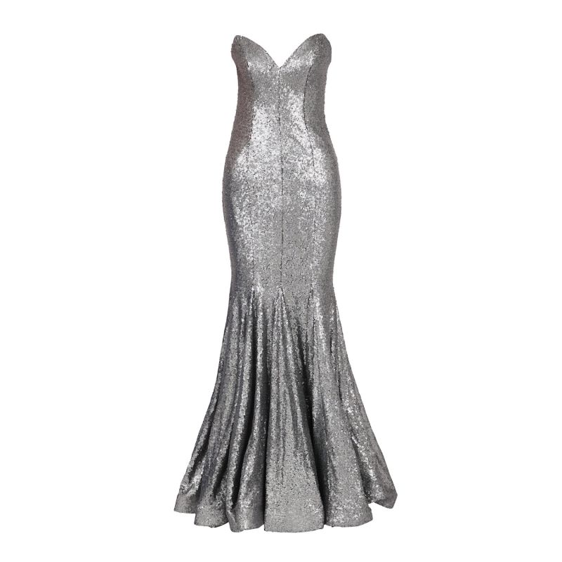 Elli Gunmetal Sequin Long Evening Gown image