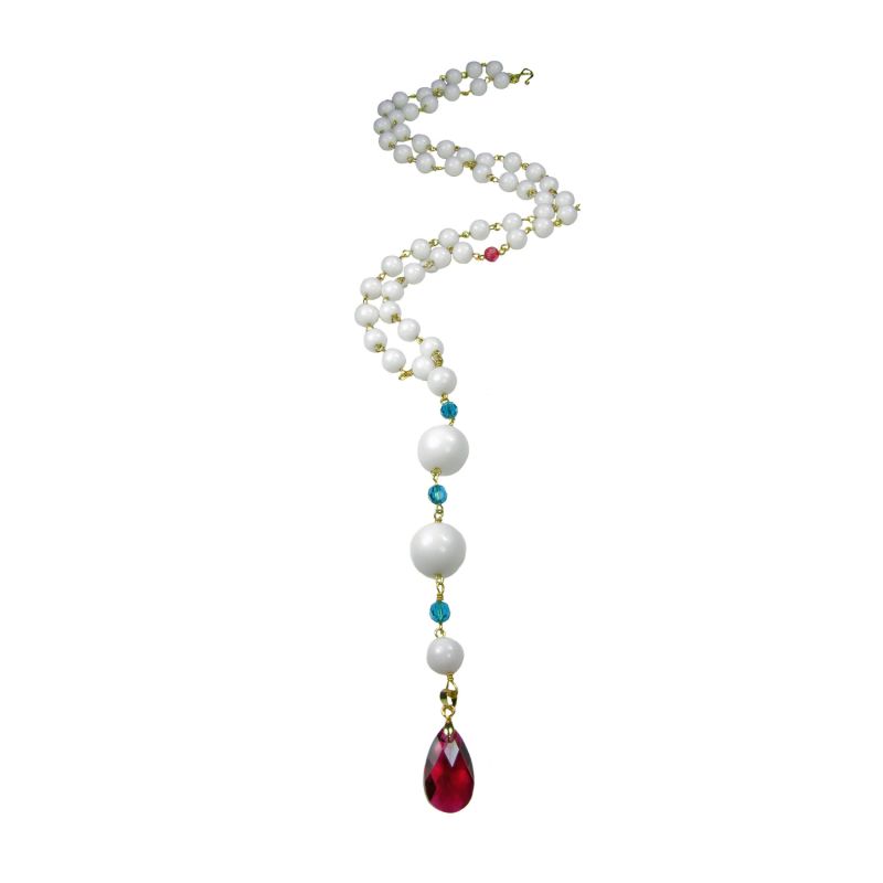 Elma Y White Long Necklace With Fuschia Drop Crystal image