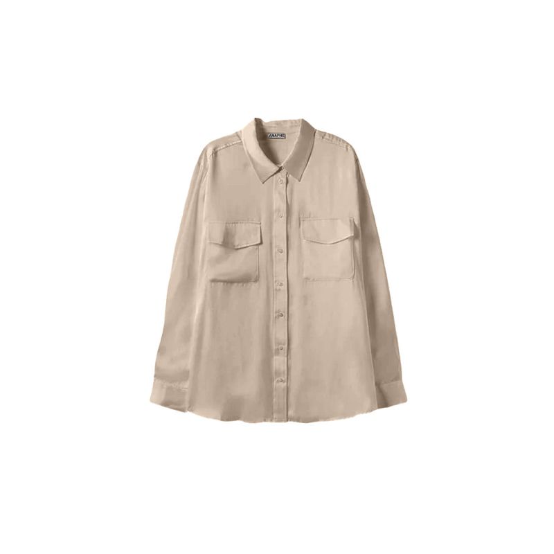 Easy Oversized Silk Shirt - Neutrals - Taupe image