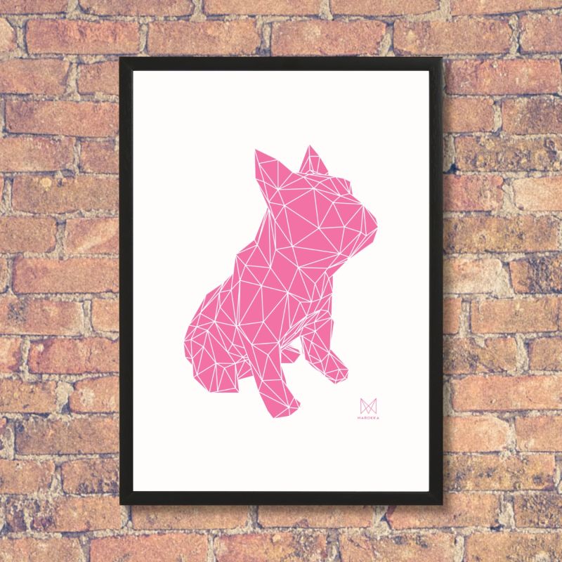 French Bulldog Geometric Print - Frank Pink On White image