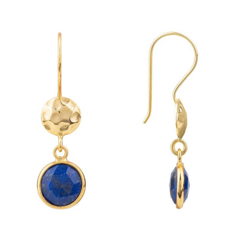 Circle & Hammer Drop Earrings Gold Lapis Lazuli image