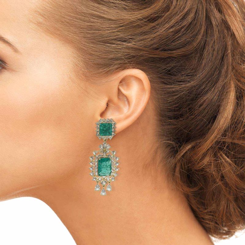Emerald And Crystal Clip On Earrings image