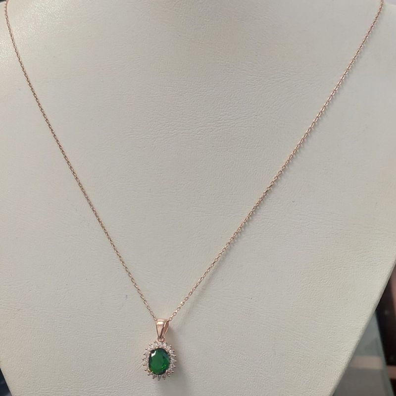 Emerald Green Stone Pendant Necklace Rose Gold image