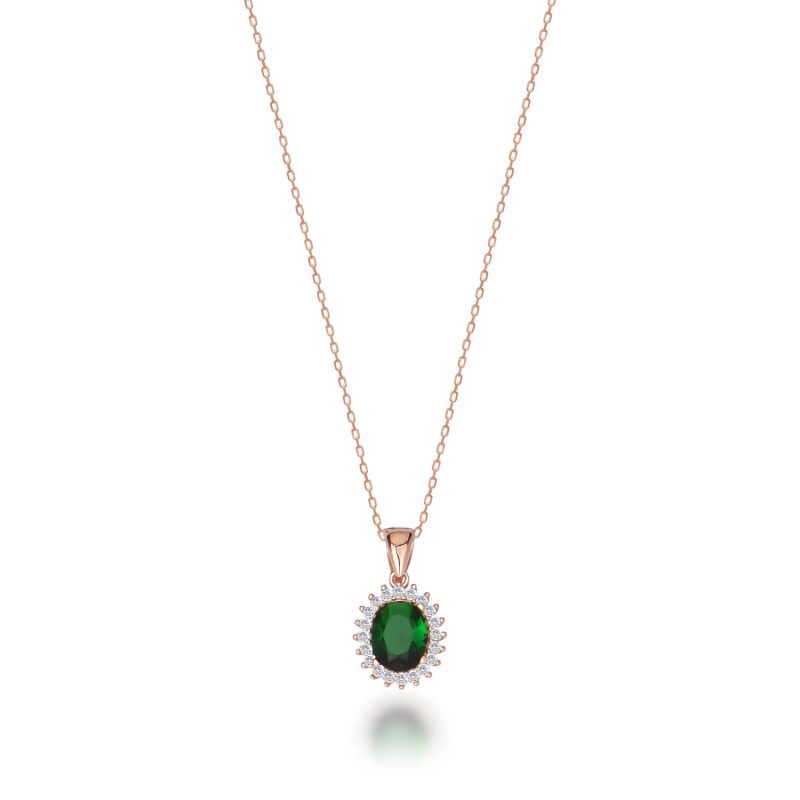 Emerald Green Stone Pendant Necklace Rose Gold image