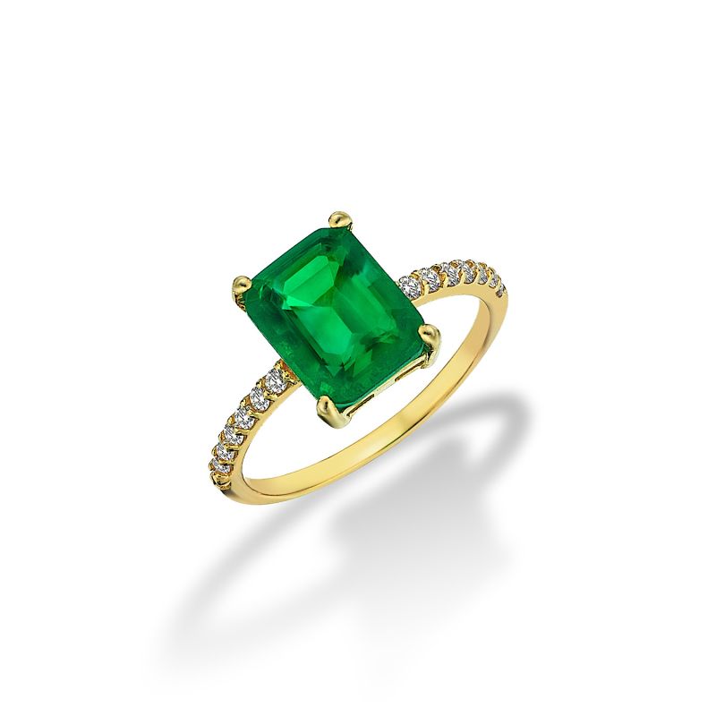 Emerald Pave Ring Birthstone Emerald Ring May Gemstone Ring image