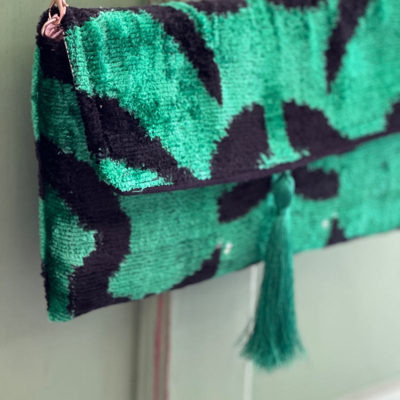 Emerald Zebra  Velvet Ikat Clutch. image