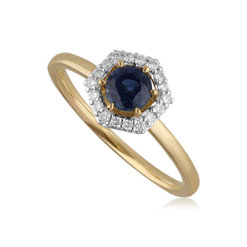 Sapphire & Diamond Halo Yellow Gold Ring image