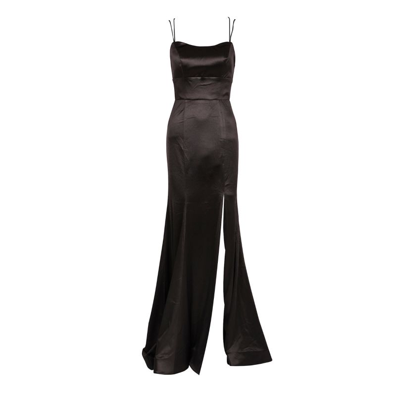 Emily Black Satin Long Evening Gown image