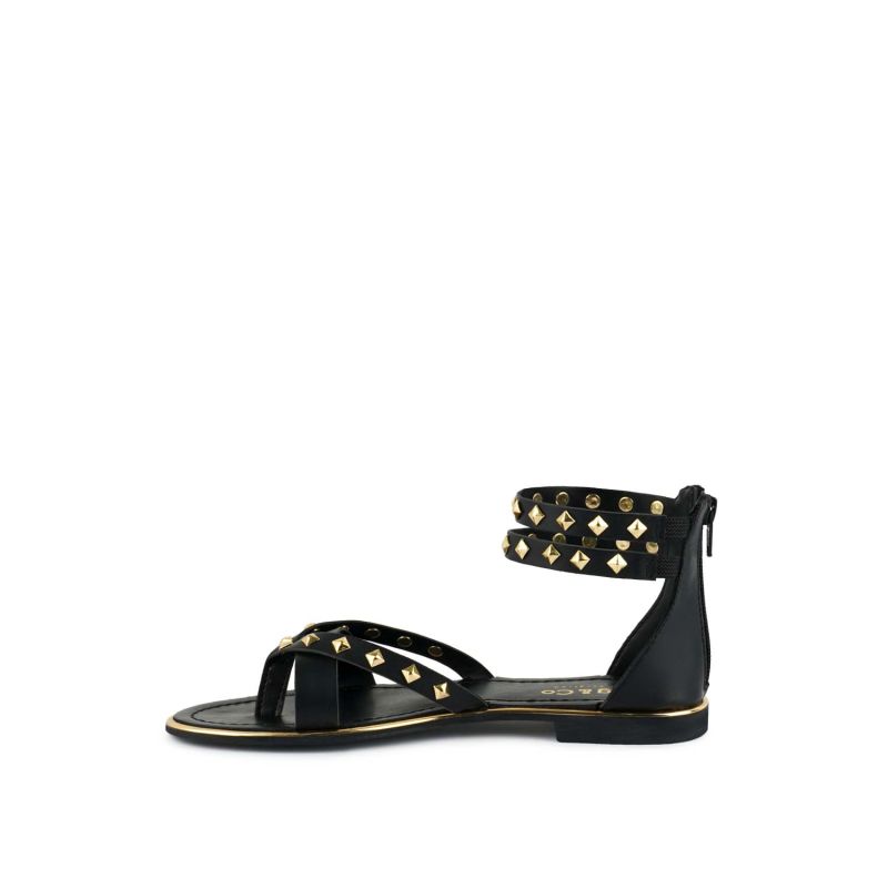 Emmeth Studs Embellished Black Flat Gladiator Sandals image