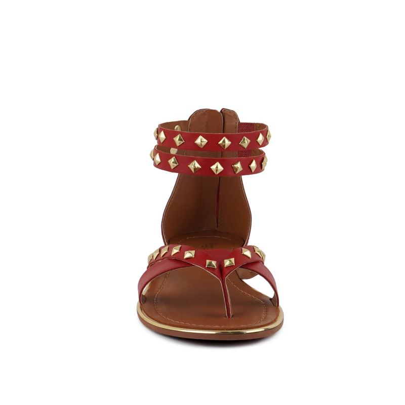 Emmeth Studs Embellished Red Flat Gladiator Sandals image