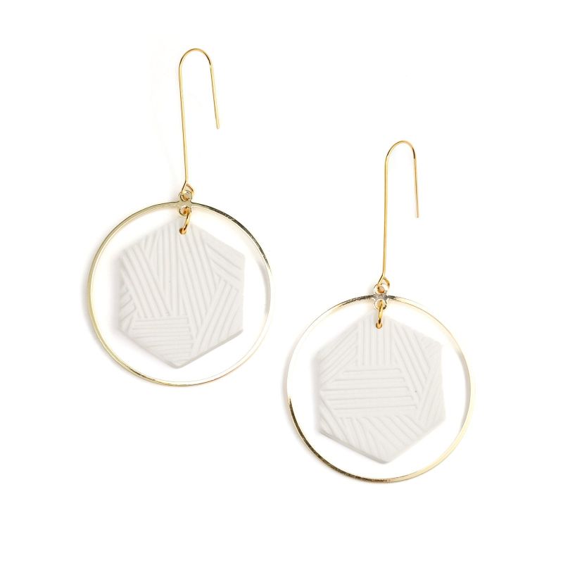 Hexagon Halo Dangly Earrings In White image