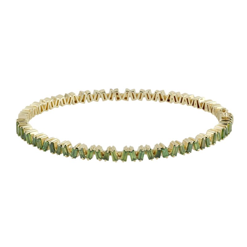 Rose Gold Green Baguette Diamond Designer Bangle Handmade image