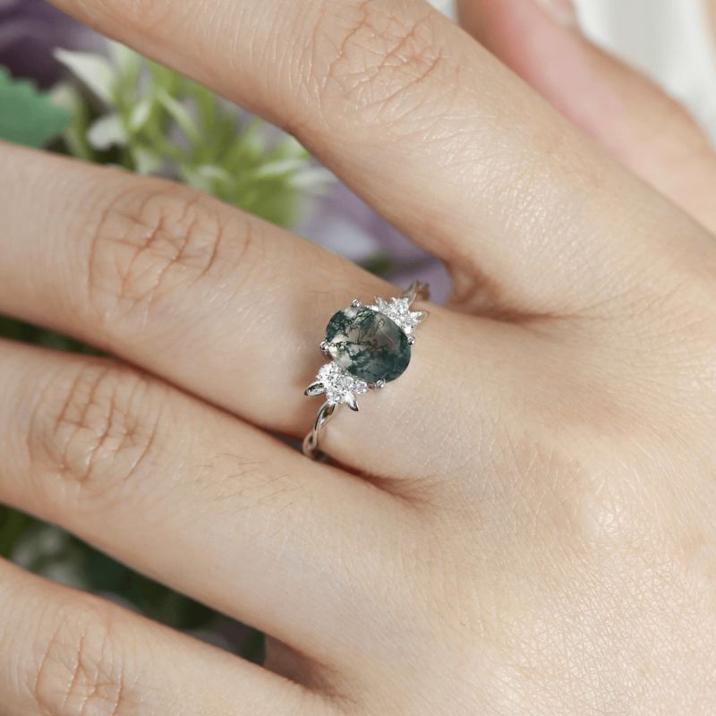 Enchanted Garden Moss Agate Ring White Gold Vermeil© image