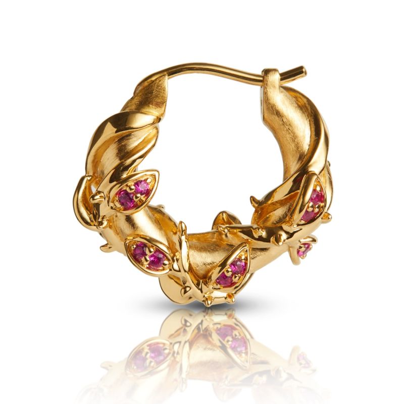 Enchanted Ruby Forest Hoop Earring - Gold Vermeil image