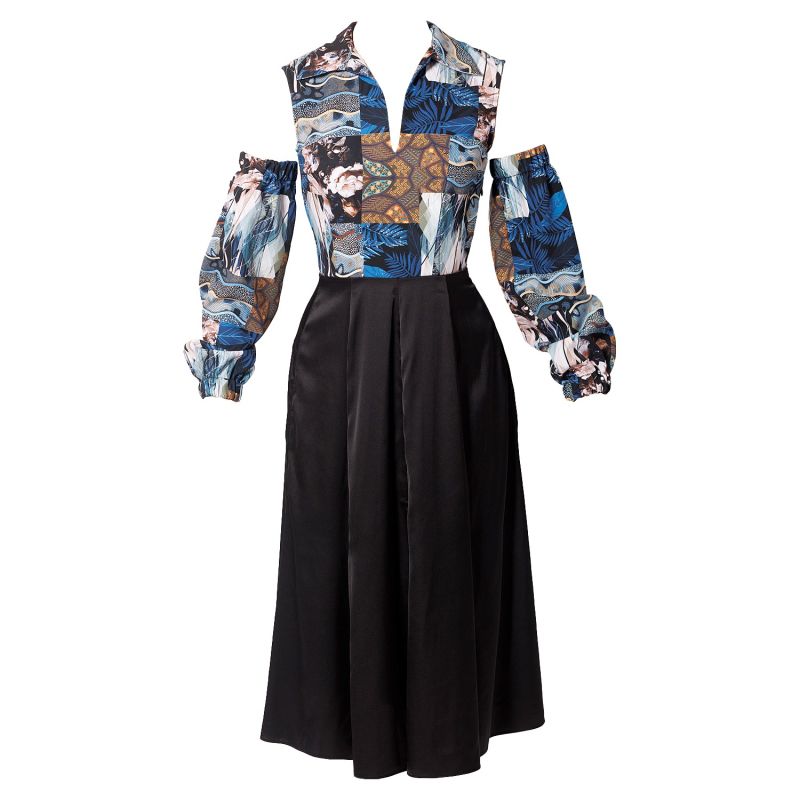 Enchanting Dress With Print And A Satin Skirt image