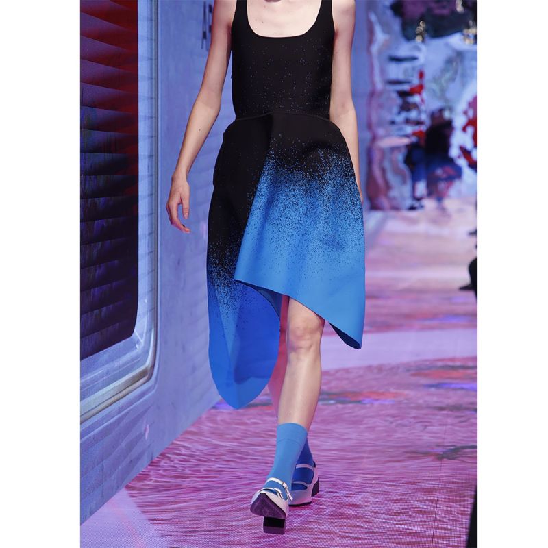 Graduation Scoop-Neck Asymmetrical Tank Knit Dress-Blue image