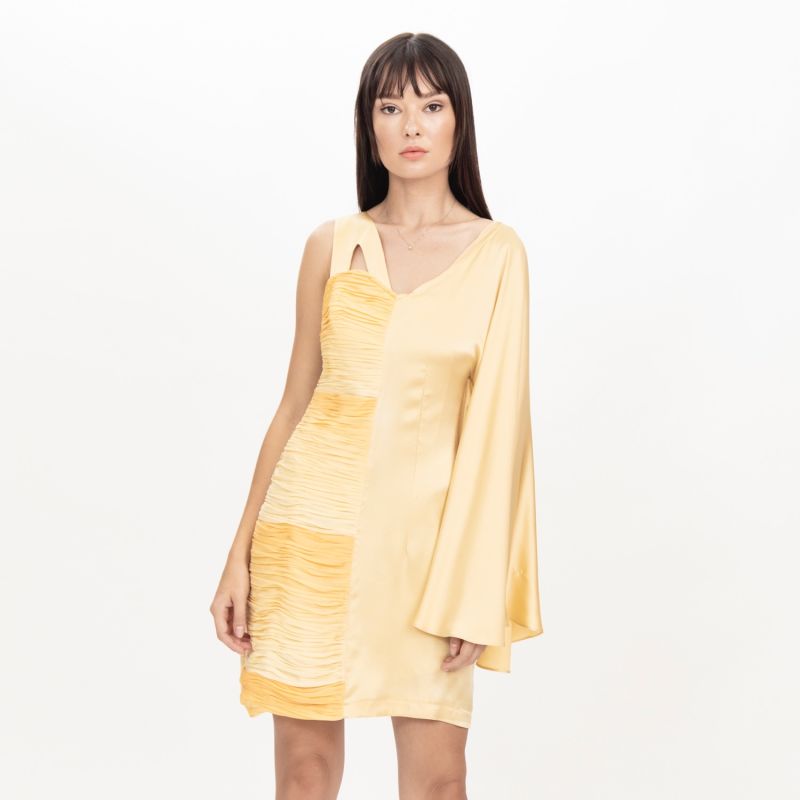 Drape Detail Dress With Geometric Shoulder & Flare Arms image