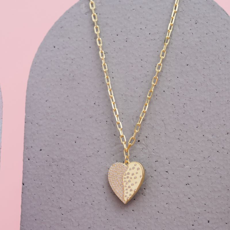 Engravable Heart Locket Aegis Gold Chain Necklace image