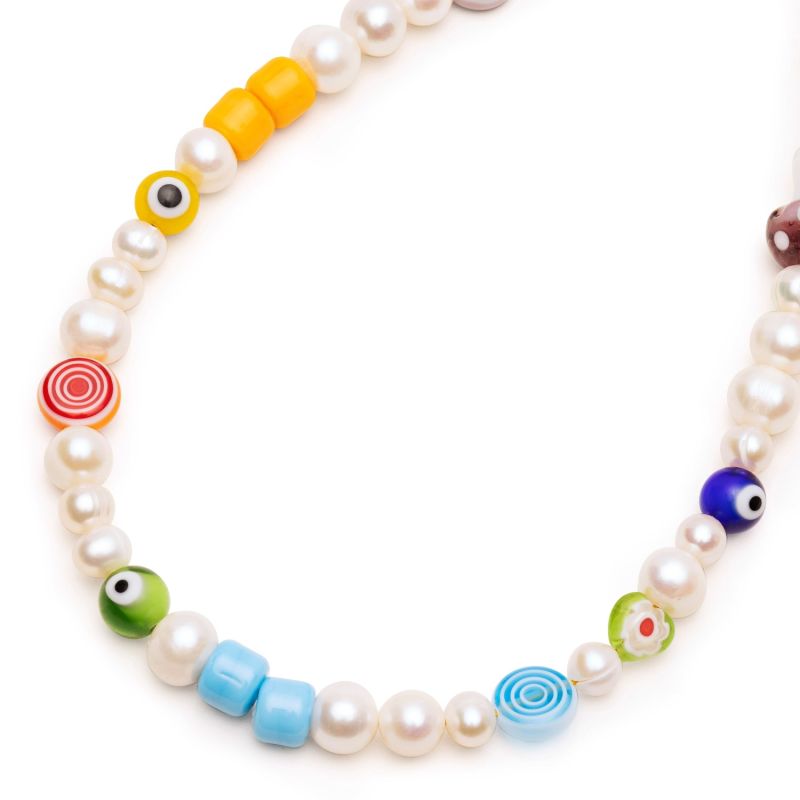 Men's Pearl Choker with Playful Glass Beads